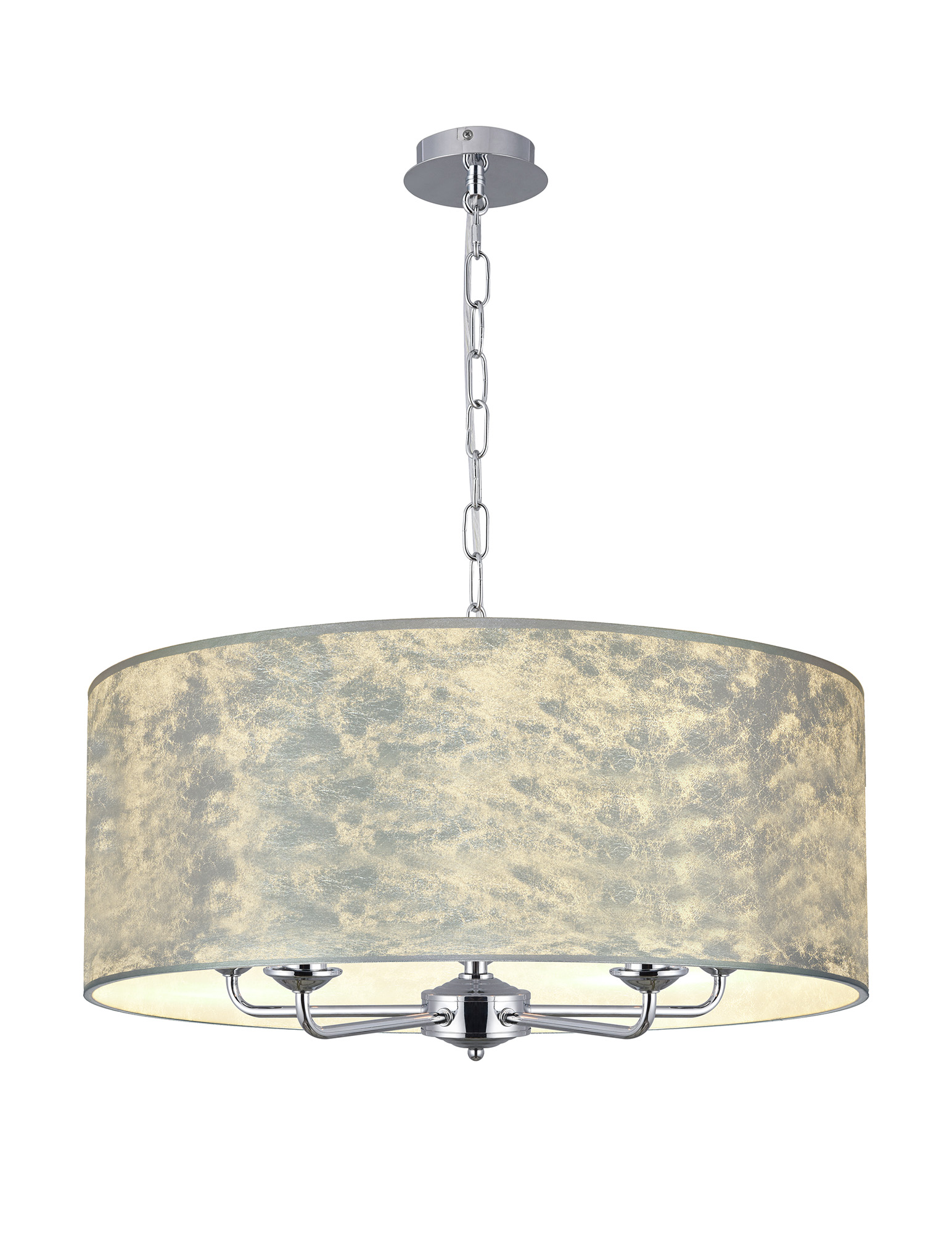 DK0659  Banyan 60cm 5 Light Pendant Polished Chrome, Silver Leaf